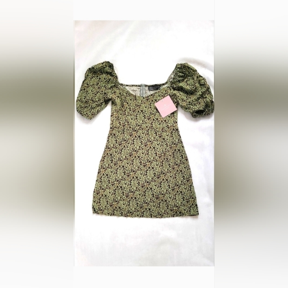 NWT! Posh Spring Boho Animal Print Puff Sleeve Babydoll Womens Mini Dress Small - Picture 14 of 14
